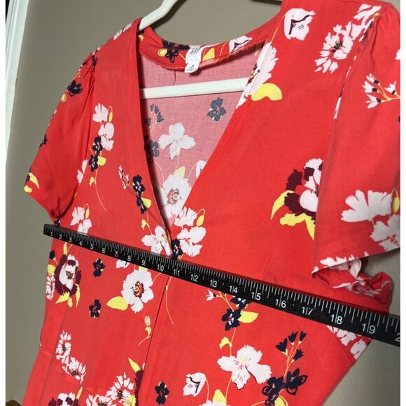 Gap Midi Dress A-line Coral Bold Tropical Floral Button Up Rayon Shift Womens M - Picture 5 of 10